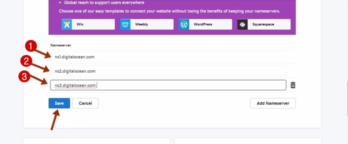 Digital ocean के name server को godaddy में paste करने
