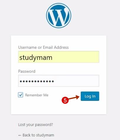 wordpress वेबसाइट डैशबोर्ड पर login