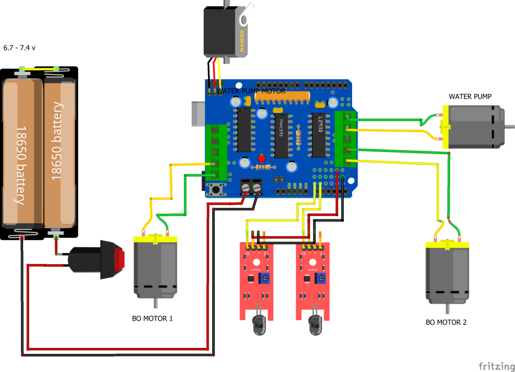 Connect the Electronics fire fighter robot